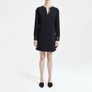 Theory Black Popover  Combo Dress with Leather Trims Size Small NWT